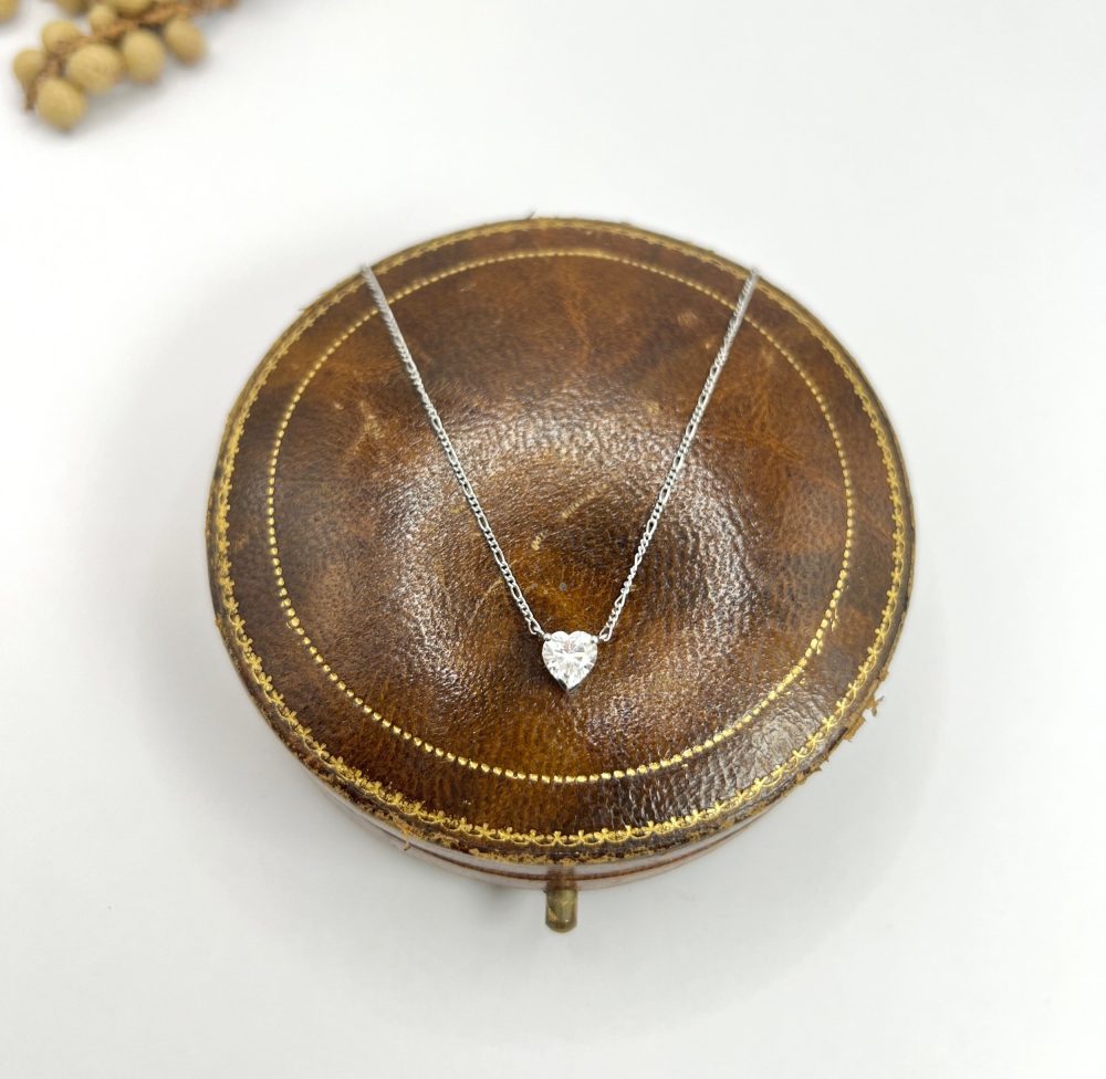 Diamond Heart Pendant Necklace On Platinum Link Chain