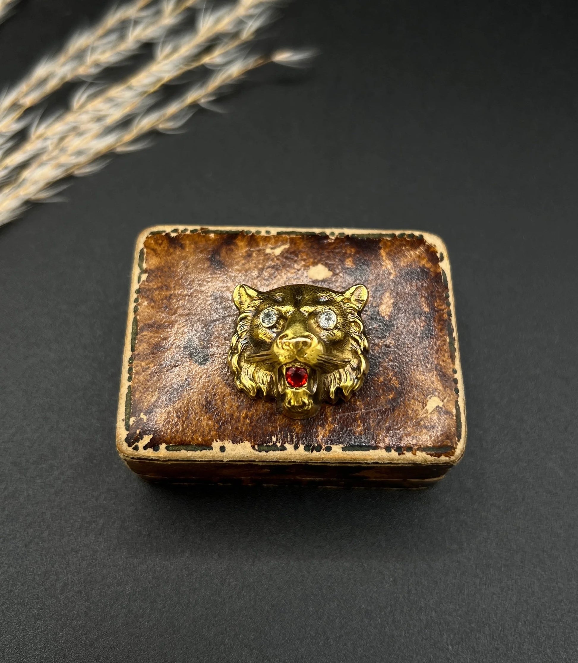 Antique 18 Carat Yellow Gold Diamond and Garnet Tiger's Head Brooch, Circa 1920