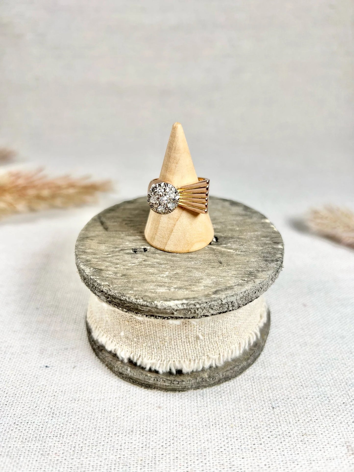 Vintage 18 Carat Rose Gold Diamond Bombé and Fan Cocktail Ring, Circa 1940