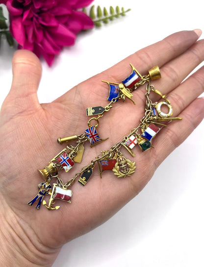 Antique 9 ct Gold Stamped, 1920's Nautical Themed Charm Bracelet