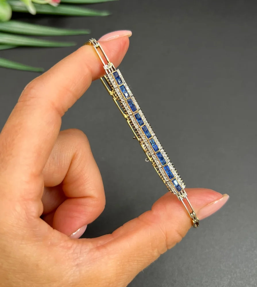 Edwardian Antique Sapphire and Rose Cut Diamond Bracelet