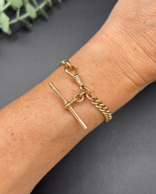 Vintage 9ct Rose Gold Curb Link Albert Bracelet, Birmingham 1929