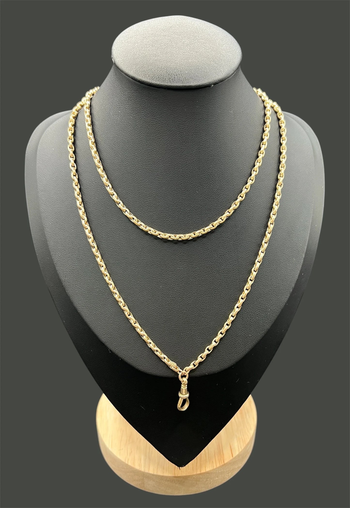 Antique 9 ct Rose Gold Faceted Belcher Chain: Edwardian Swivel Clip, 29.5 Inch