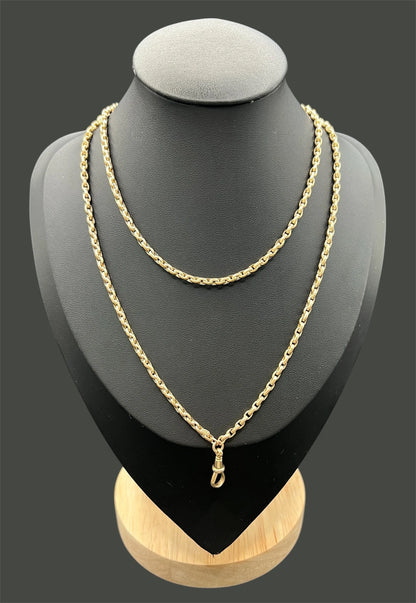 Antique 9 ct Rose Gold Faceted Belcher Chain: Edwardian Swivel Clip, 29.5 Inch