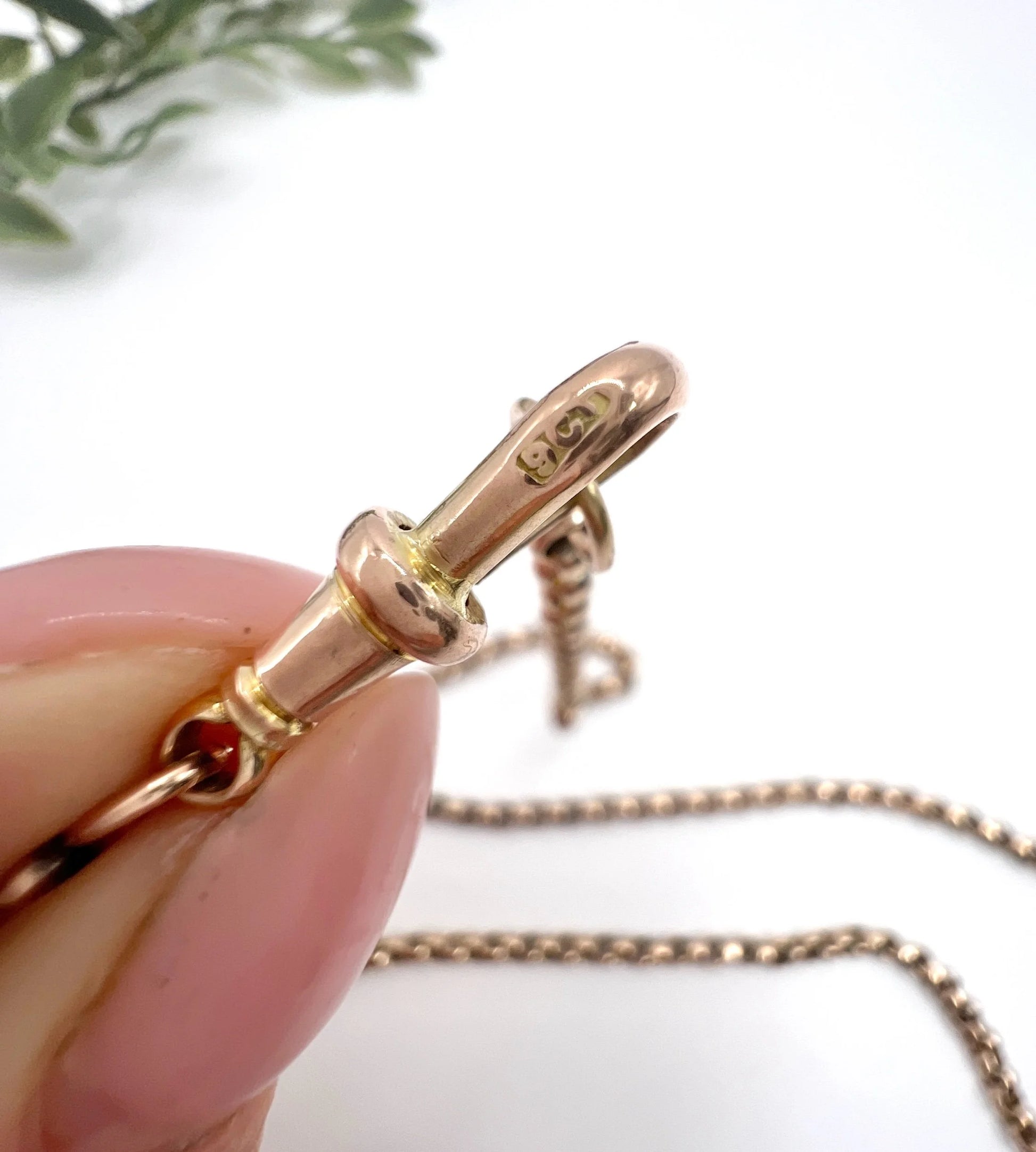 Antique 9 ct Rose Gold Edwardian Faceted Round Belcher Link Chain With Swivel Dog Clip