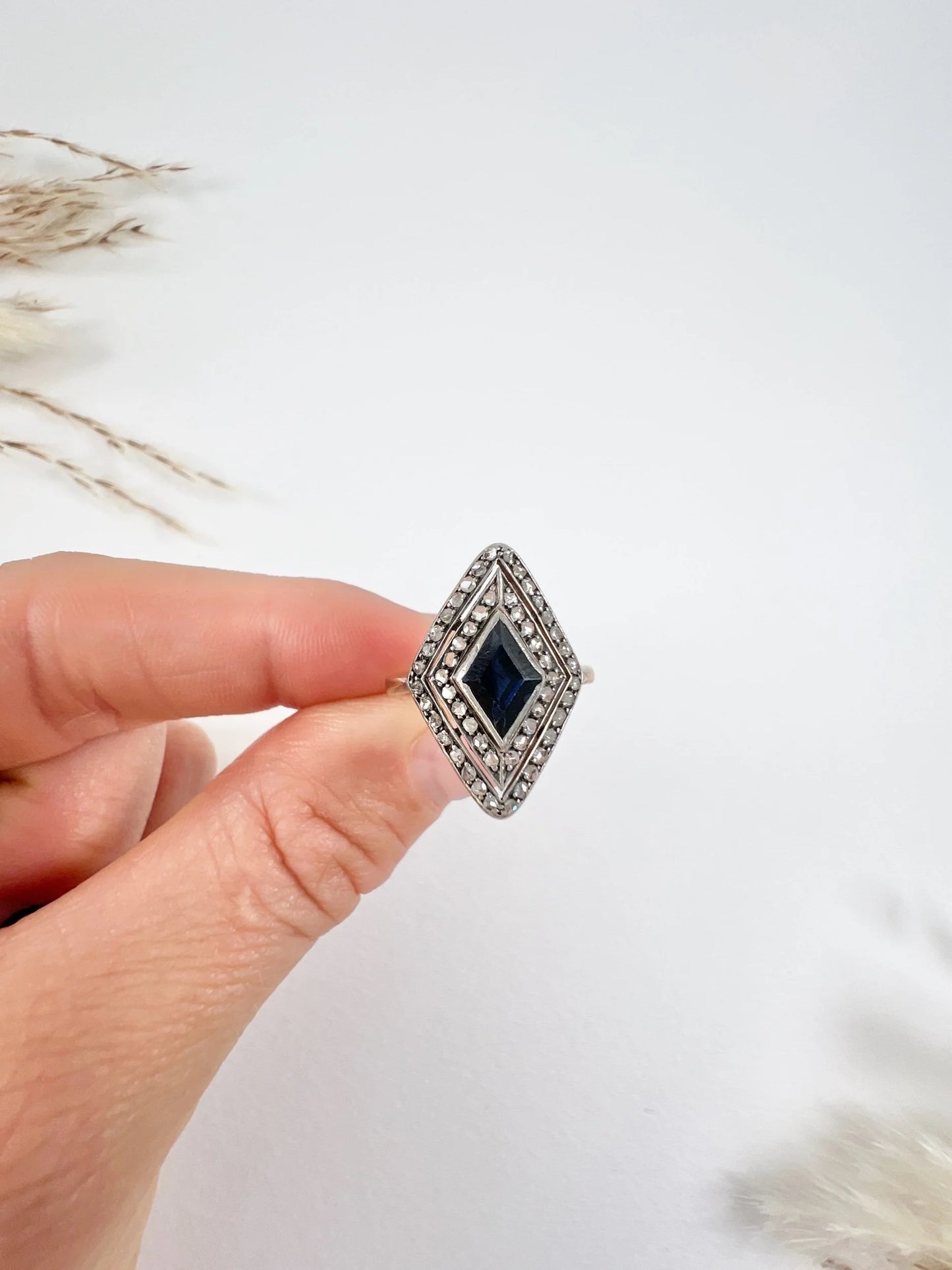 Edwardian 18 Carat Gold Sapphire and Diamond Marquise/Navette Ring, Circa 1900