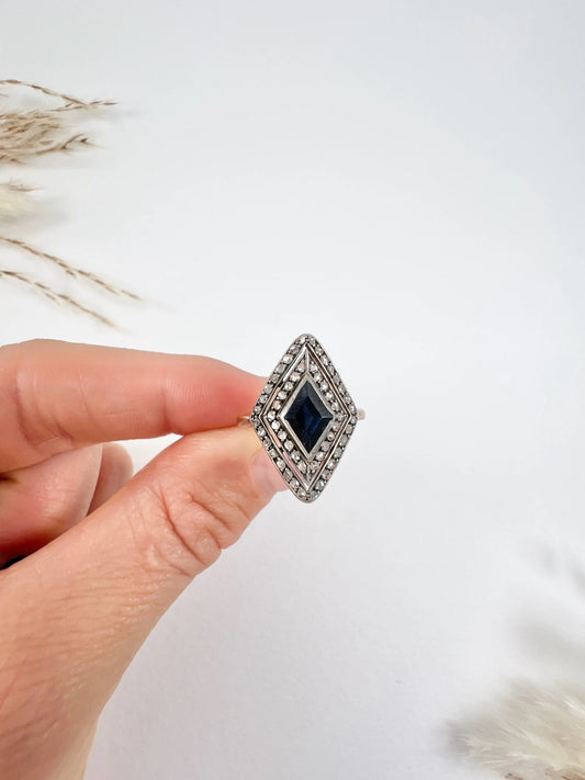 Edwardian 18 Carat Gold Sapphire and Diamond Marquise/Navette Ring, Circa 1900