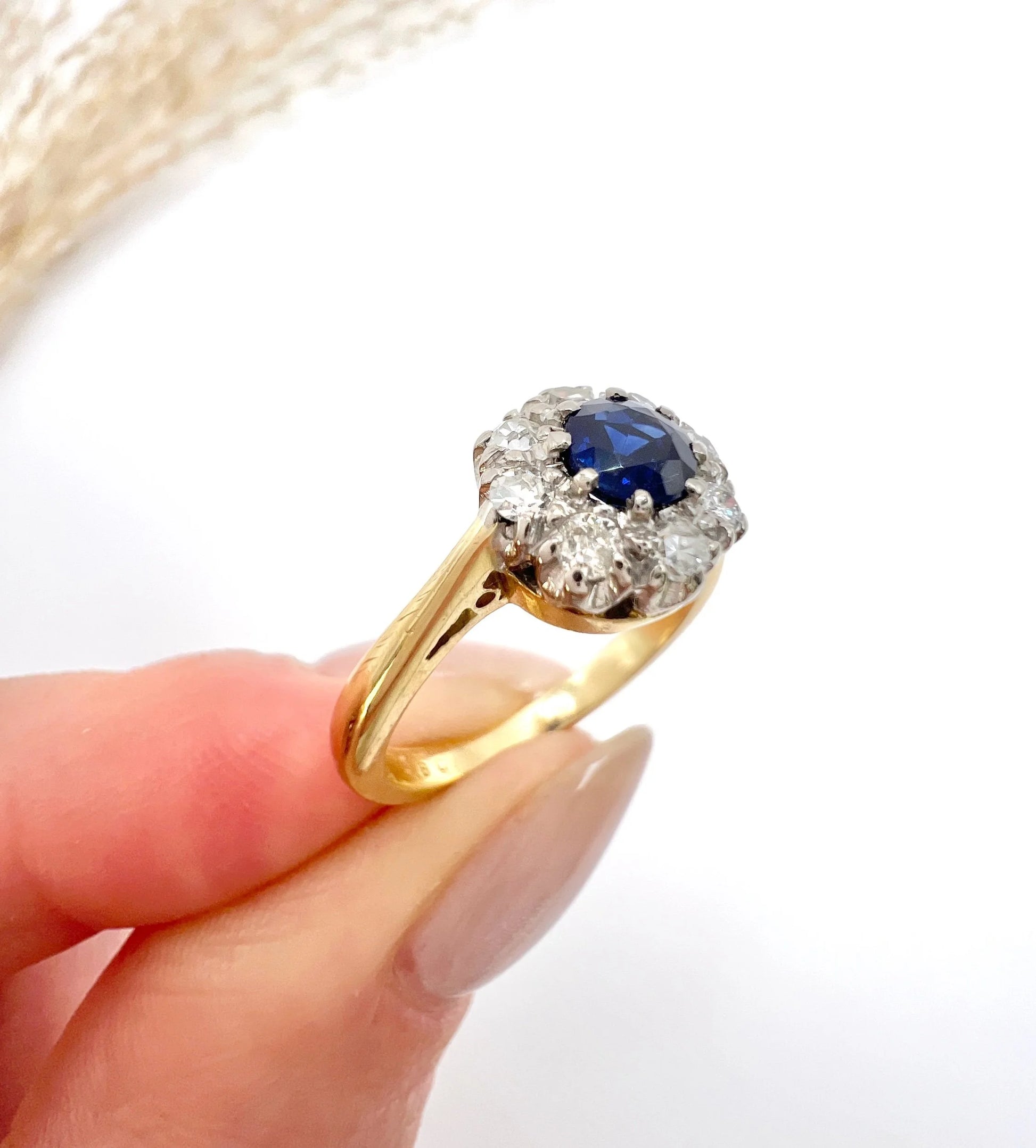 Vintage 18 ct Gold Stamped, 1960's Sapphire And Diamond Cluster Engagement Ring