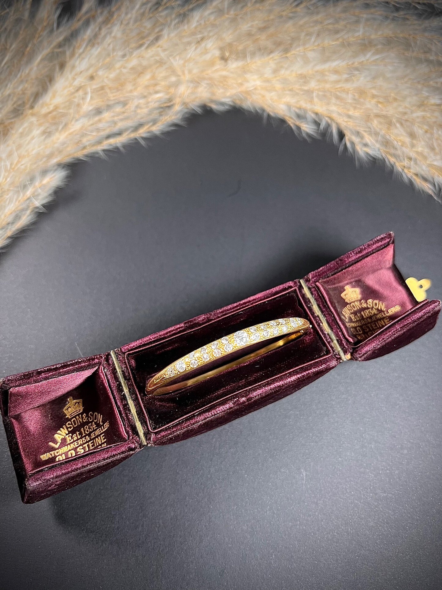 Vintage French 18 Carat Yellow Gold Diamond Bangle Bracelet, Circa 1960