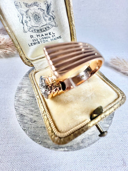 Vintage 18 Carat Rose Gold Diamond Bombé and Fan Cocktail Ring, Circa 1940
