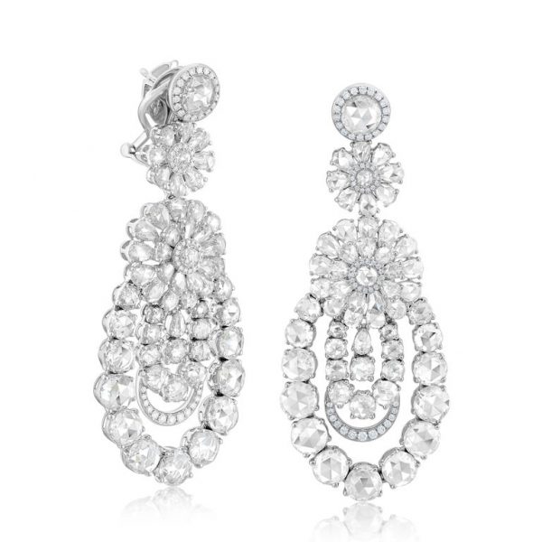 Rose Cut Diamond Chandelier Earrings, 10.64 carat total, 18ct White Gold