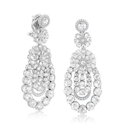 Rose Cut Diamond Chandelier Earrings, 10.64 carat total, 18ct White Gold
