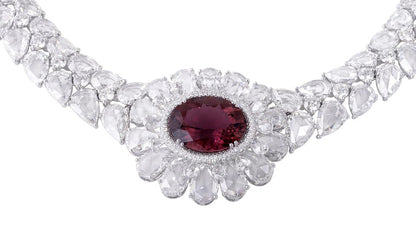 Rubellite and Rose Cut Diamond Necklace, 67.09 carats, 18ct White Gold