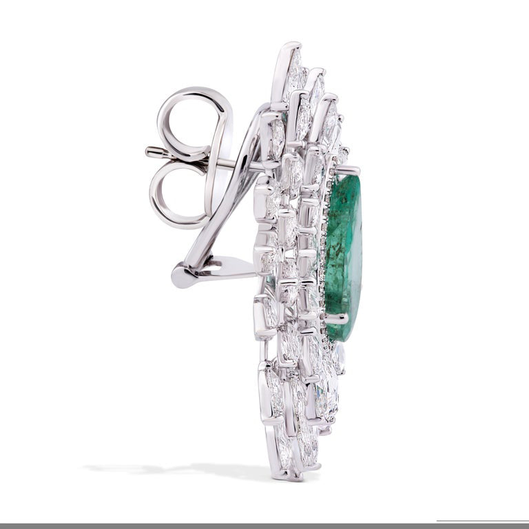 Old Cut Emerald and Diamond Cluster Earrings, 22.07ct, 18ct White Gold