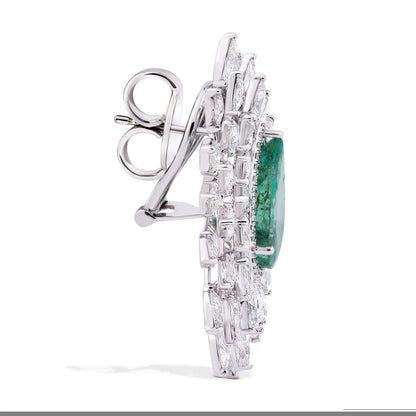Old Cut Emerald and Diamond Cluster Earrings, 22.07ct, 18ct White Gold