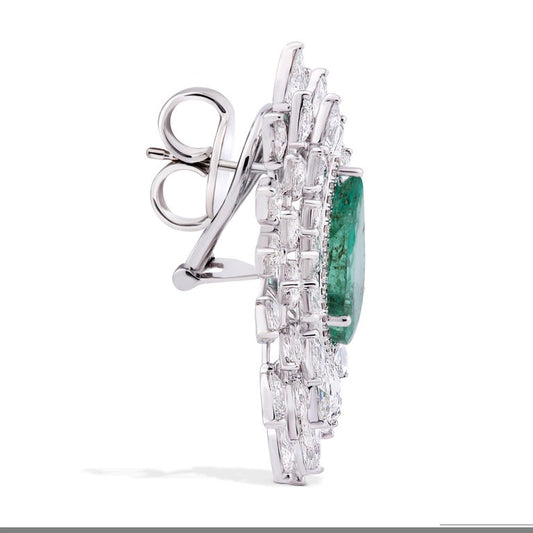 Old Cut Emerald and Diamond Cluster Earrings, 22.07ct, 18ct White Gold