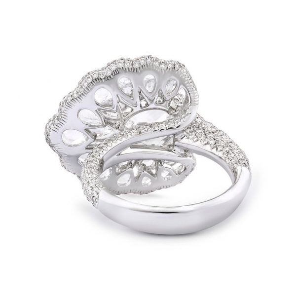 Rose Cut Diamond Cocktail Ring, 4.20 Carat Total, 18ct White Gold