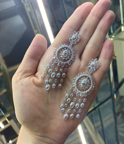 Rose Cut Diamond Chandelier Earrings, 14.25 carat total, 18ct White Gold