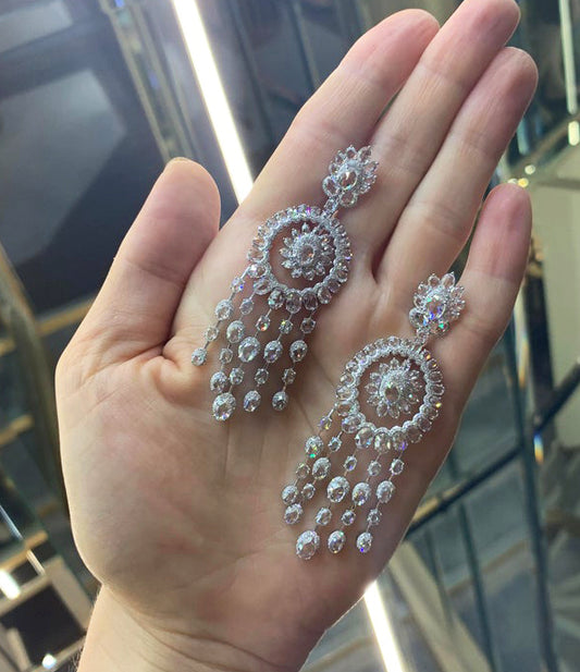 Rose Cut Diamond Chandelier Earrings, 14.25 carat total, 18ct White Gold