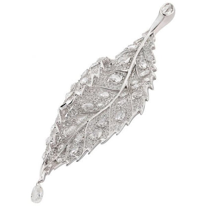 Rose Cut and Briolette Diamond Leaf Brooch, 4.13ct total, 18ct White Gold