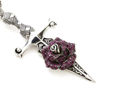 Stephen Webster Ruby Rose and Silver Dagger Necklace