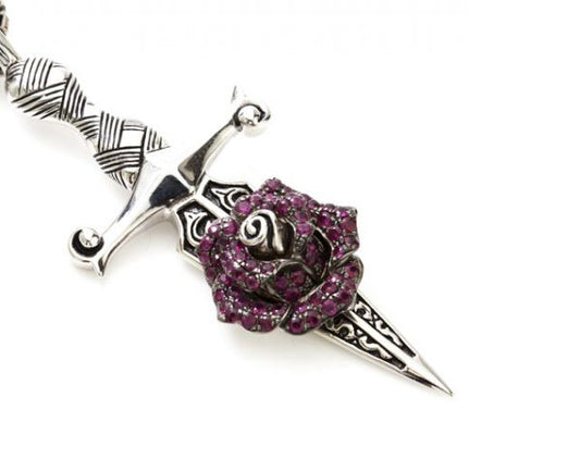 Stephen Webster Ruby Rose and Silver Dagger Necklace