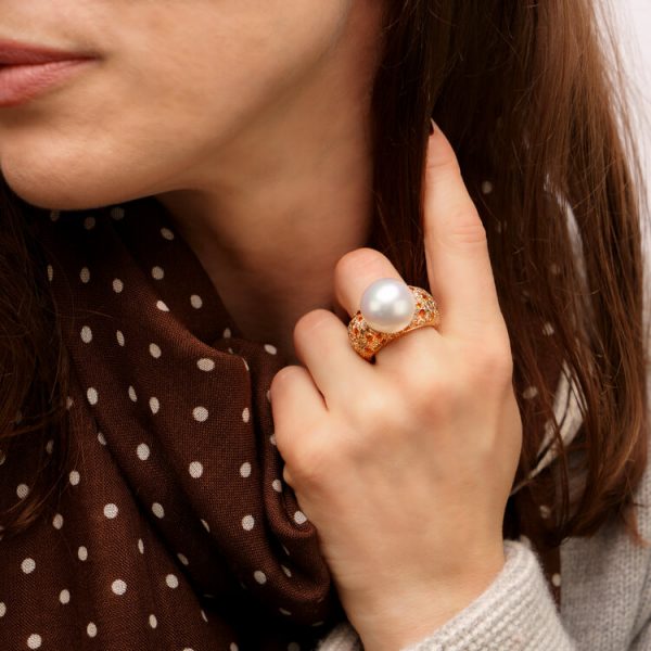 South Sea Pearl, Diamond and Sapphire Cocktail Ring by Schoeffer