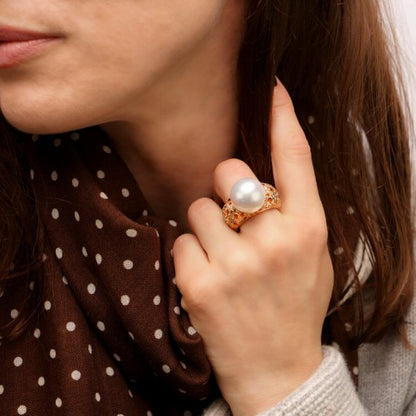 South Sea Pearl, Diamond and Sapphire Cocktail Ring by Schoeffer
