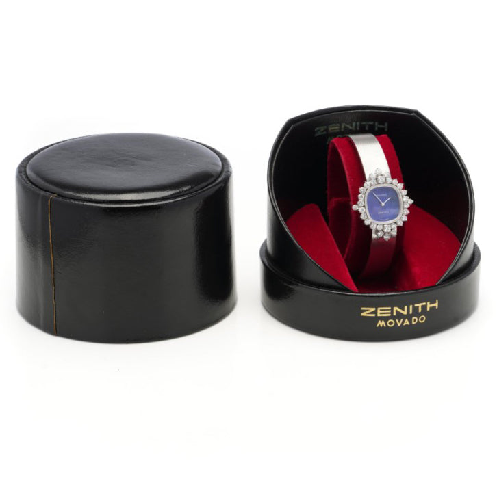 Zenith Movado 18ct White Gold Manual Watch with Lapis Lazuli Dial and 2.14ct Diamond Bezel
