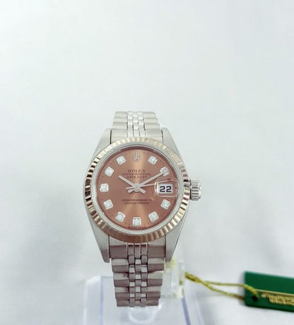 Rolex Lady Datejust 79174 with Original Diamond Set Copper Dial; 26mm stainless steel case with white gold bezel, automatic, self-winding movement, Circa 2002. Comes with Rolex box and papers