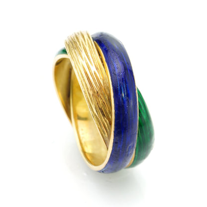 Vintage Van Cleef and Arpels 18ct Gold Blue and Green Enamel Twisted Ring