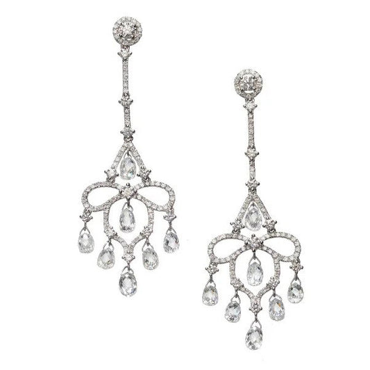Briolette Cut Diamond Chandelier Drop Earrings, 7.23 carat total