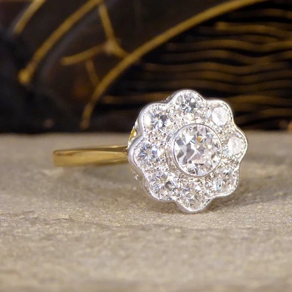 Vintage Daisy Diamond Bezel Set Cluster Ring, 0.91 carat total