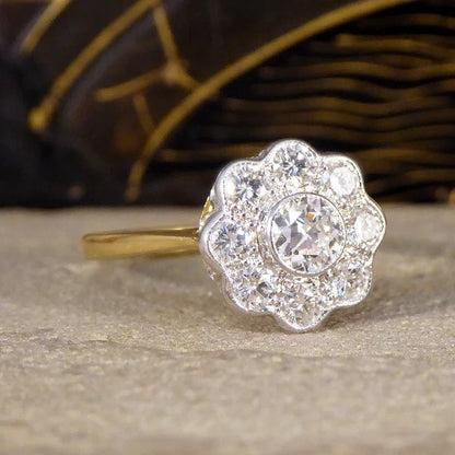 Vintage Daisy Diamond Bezel Set Cluster Ring, 0.91 carat total