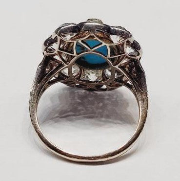Antique Victorian Turquoise and Old Cut Diamond Ring