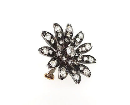 Antique Victorian Old Cut Diamond Floral Brooch, set in Silver and Gold