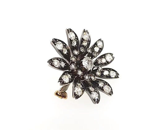 Antique Victorian Old Cut Diamond Floral Brooch, set in Silver and Gold