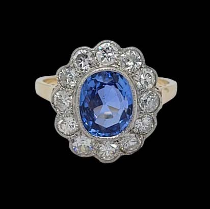 2.30ct Cornflower Blue Ceylon Sapphire and Diamond Floral Cluster Engagement Ring