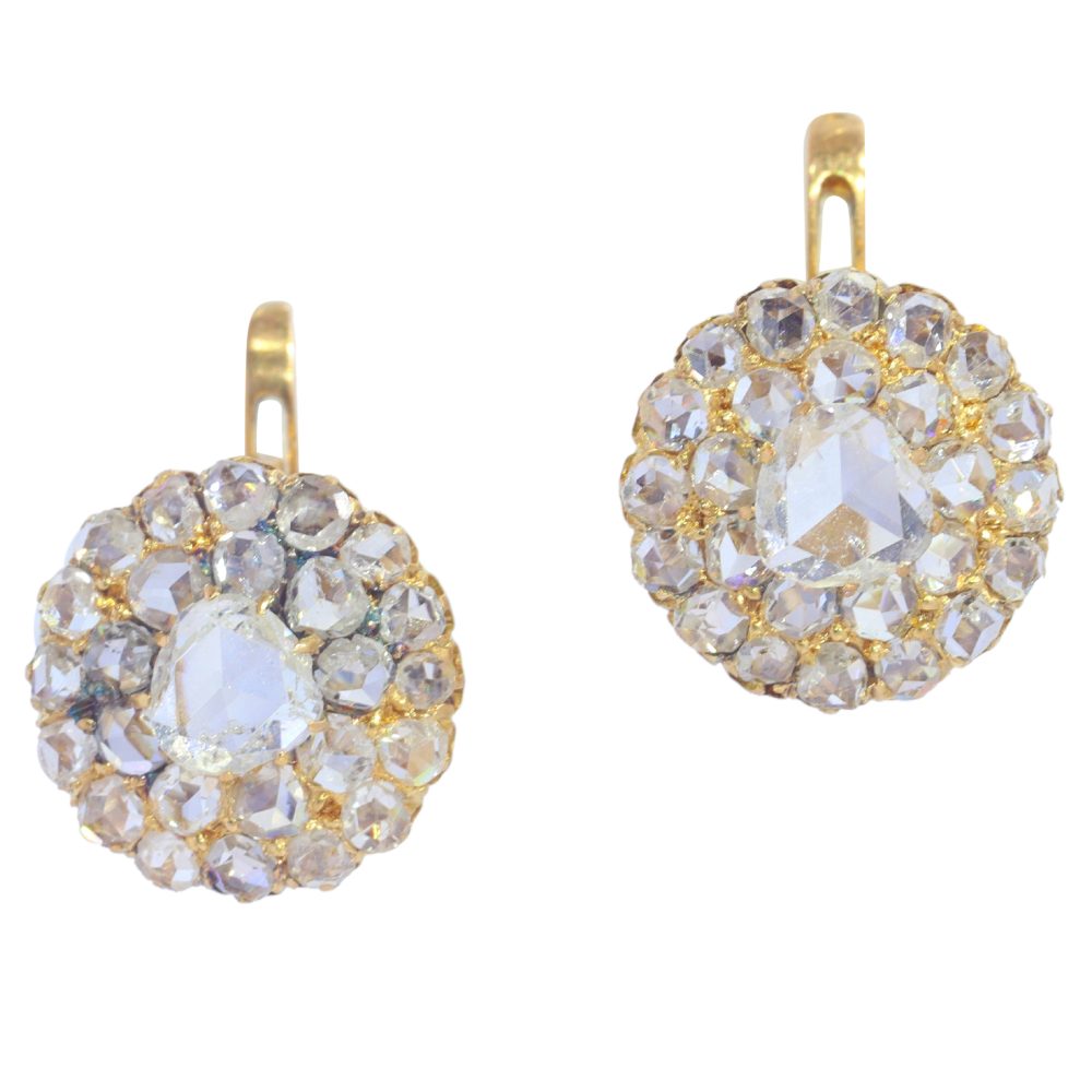 Victorian Antique Rose Cut Diamond Cluster Drop Earrings