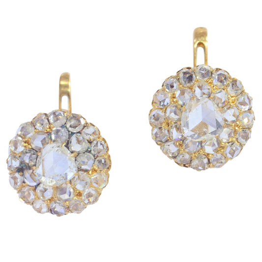 Victorian Antique Rose Cut Diamond Cluster Drop Earrings