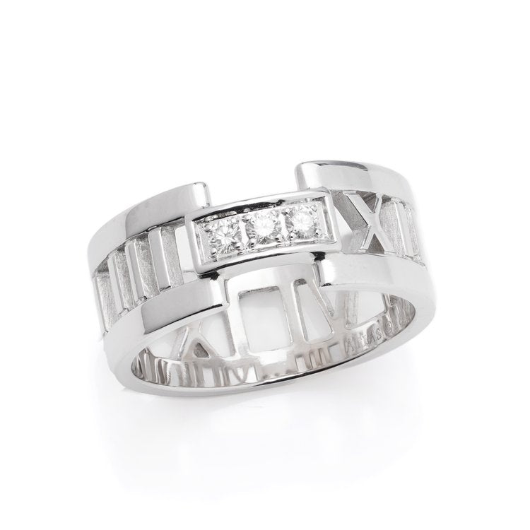 Tiffany and Co 18ct White Gold Atlas Band Ring with Diamonds