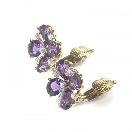 Tiffany and Co Amethyst and Diamond Four Leaf Clover Earrings