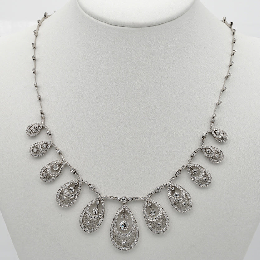 Edwardian Antique 8.50ct Old Cut Diamond Cluster Drop Necklace in Platinum