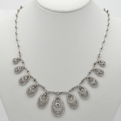 Edwardian Antique 8.50ct Old Cut Diamond Cluster Drop Necklace in Platinum