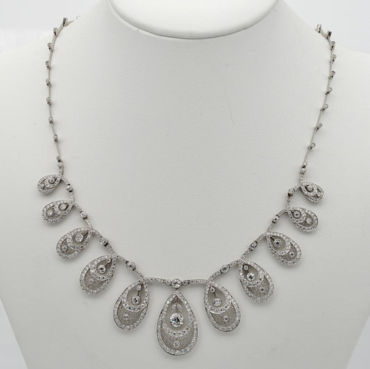 Edwardian Antique 8.50ct Old Cut Diamond Cluster Drop Necklace in Platinum