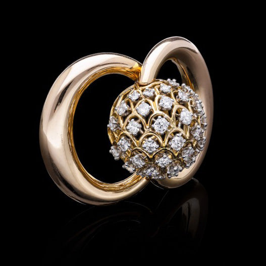 Vintage 1940s French Diamond and Gold Clip Brooch