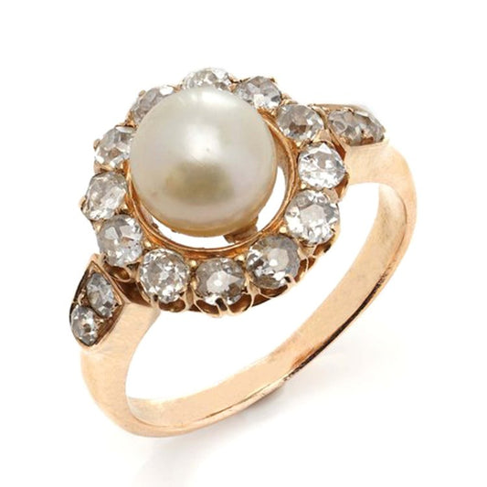 Antique Victorian South Sea Pearl and Old Cut Diamond Cluster Ring