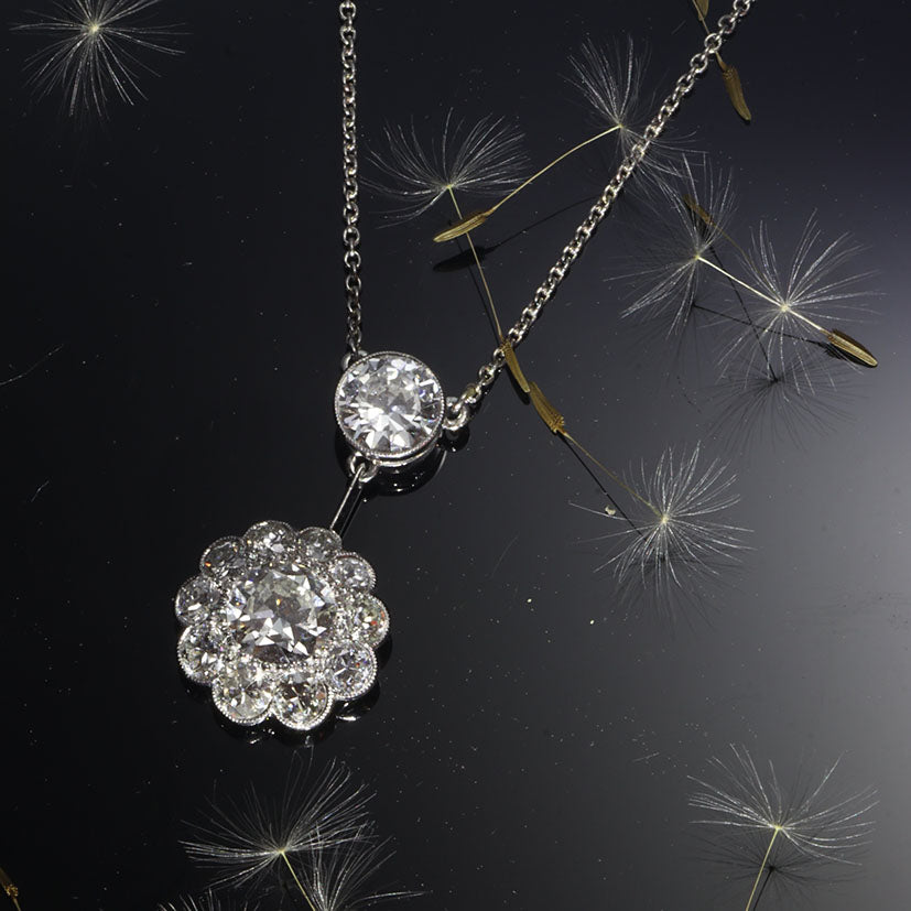 Vintage Diamond Cluster Pendant Necklace, 4.29 carats