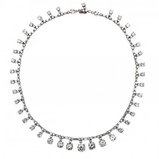 Vintage French Diamond Riviere Necklace in Platinum, 37.84 carats