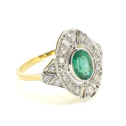 Art Deco Style 0.80ct Emerald and Diamond Cluster Plaque Ring